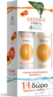 Power Of Nature Ester C 1000mg 20 αναβράζοντα δισκία & Vitamin C 500mg 20 αναβράζοντα δισκία Ροδάκινο Πορτοκάλι